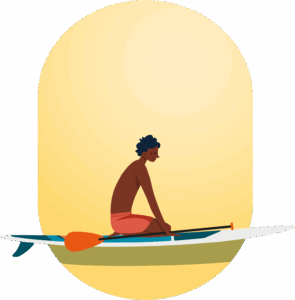 Commence par t'agenouiller sur la planche pour t'habituer à sa stabilité. Une fois à l'aise, lève-toi doucement en gardant les pieds parallèles, écartés de la largeur des épaules. Fixe un point à l'horizon pour éviter de perdre l'équilibre.